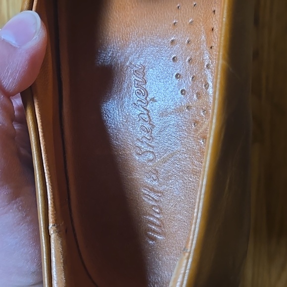 Wolf & Sheperd brown leather burnished toe penny loafers